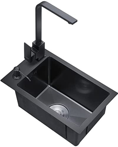 SaryEdge Fregadero de Cocina multifunción para vehículos recreativos, fregaderos de Cocina, Fregadero de Barra de preparación, Grifo Negro de Acero ino(