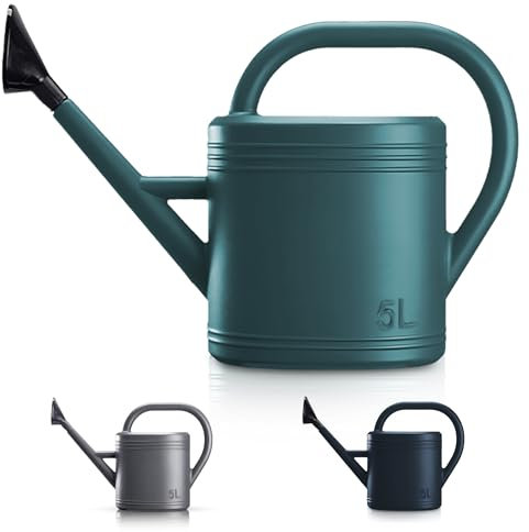 Keplin Annaffiatoio da 5 l, in plastica resistente, per piante da interno ed esterno, facile da versare con rose, ideale per fiori, piante d'appartamento e giardinaggio (verde)