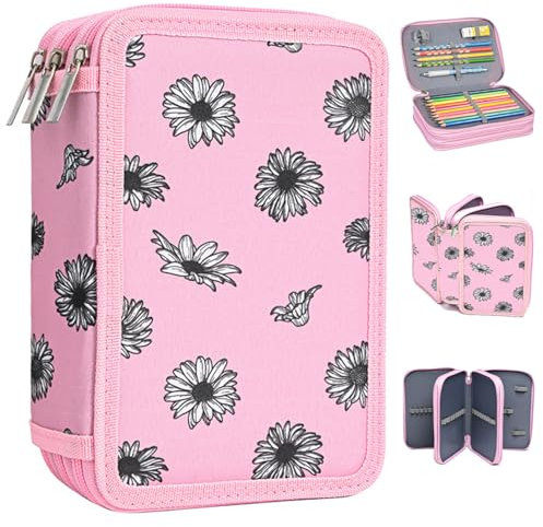 Veroa Federmäppchen 3-Fach - Quadratisch, Mehrschichtig, Große Kapazität Mäppchen Mädchen Rosa Kawaii Stiftemäppchen - 57 Pockets für Schule,Teenager,Kinder,Junge,Mädchen