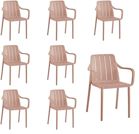 VORTIVO Gartenstühle 8er Set stapelbar - Hochwertige Outdoor-Stühle in Rosa, wetterfest, UV-beständig, bis 200 kg – für Balkon, Terrasse & Esszimmer