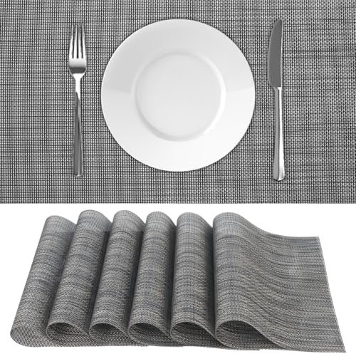 QWORK® 6er Set Platzsets Hitzebeständig 30 * 45cm Dunkel Grau - rutschfest & Abwaschbar Tischsets aus PVC & Polyester