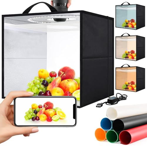 Ljuslåda, ljusbox, fotografi, 40 x 40 cm fotoljuslåda, produktfotografering ljusbox med CRI > 95 120 LED-lampor, 6 fotobakgrunder för produktvisning