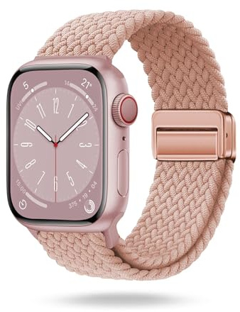 ONEFLOW Casual Loop Kompatibel mit Apple Watch Ultra 1 (49mm) Geflochtenes Armband Elastisch, Textil iWatch Armbänder Damen Herren, Sport Nylon Stoff Band Verschluss Magnetisch, Rosa