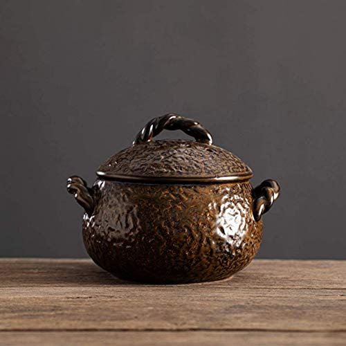 Olla pequeña de cerámica con Tapa, Olla sopera Redonda de cerámica con asa, Olla de Barro Resistente al Calor, Olla de Barro para guisar Sopa, Nido de pájaro pequeño de 0,9 l (pequeña de 0,9 l)