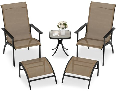 GOPLUS Gartenmöbel Set, 5-teiliges Balkonmöbel mit 2 Adirondack-Stühle, 2 Hocker und 1 Beistelltisch, ergonomische Garten Möbel, platzsparendes Design Balkon Möbel Set für Außenbereich