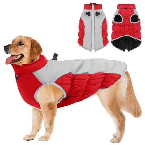 Manteau Chien Hiver, XL-5XL Manteau Chien Imperméable Hiver avec Fermeture Eclair,Mantea u Chie-n Réfléchissant Confortable Réglable,Doudoune Chie n pour Moyens Grands Chiens,Rouge 5XL