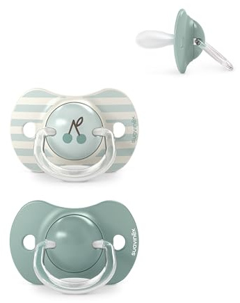 Suavinex, Ciuccio Birdies, 18+ Mesi, 2 pezzi, Verde | in Silicone, Tettarella SX Pro, tettarella simmetrica, piatta e flessibile, rispetta lo sviluppo orale