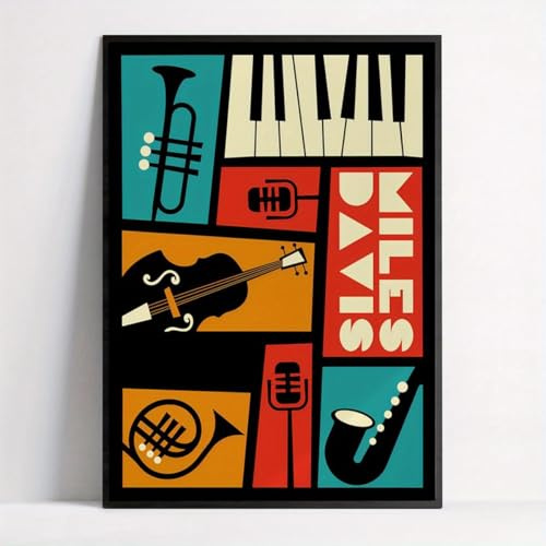 GLWDME 1 Stück 60 x 80 cm Vintage Jazz Musik Illustration Leinwand Wandkunst Schlafzimmer Bilder Poster und Drucke Wandbild für Wohnzimmer (ohne Rahmen)