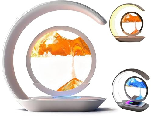 CHENRI Evadore Lumaflow Sandscape Charger, 3D Dynamische Sandbilder Lampe mit kabelloser Ladestation & 2 Farben Licht, 360° drehbare Sanduhrleuchten, Dimmbare Runde Lampe für Haus Dekor (Gelb)