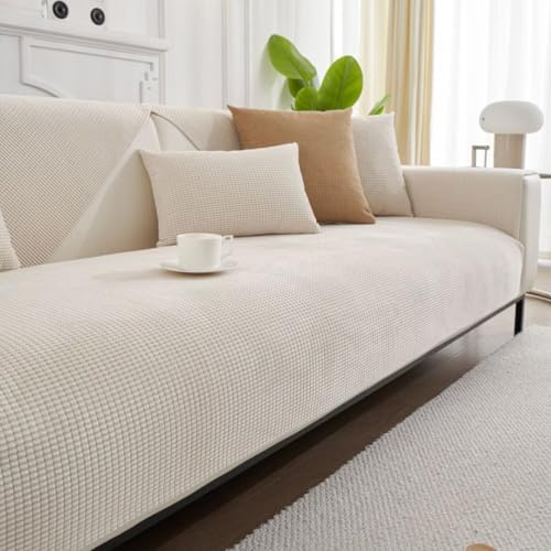 Bettschlange Sofa Überzug Einfarbige Schlichte,Weiß,110x160cm | Universelle Modulare Sofabezug,Sofaschoner Rutschfest,Geeignet für jedes Sofa (L/U-förmig),Maschinenwaschbare Couchschoner