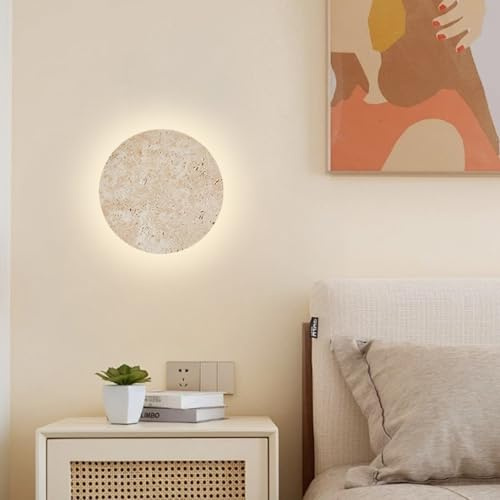 PANNN Nordische Wandleuchte Aus Gelbem Travertin LED-wall Light Dimmbar Mit Fernbedienung Moderne Nachttischlampe Japanischen Wabi-Sabi-Stil Geeignet Für Schlafzimmer Wohnzimmer Esszimmer Flur(30CM)