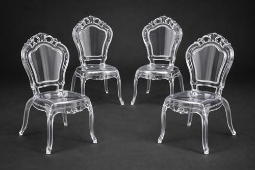 Biscottini Juego de 4 sillas de policarbonato transparente – Silla de cocina o salón 53 x 50 x 97,5 cm – Sillones barrocos de comedor dormitorio – Sillón de plástico de exterior moderno para