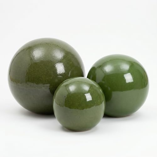 Teramico Keramik Gartenkugeln wetterfest (Olive Grün, 3er Set) | Handgefertigte, absolut frostfeste Dekokugeln aus Keramik mit hochwertigen Glasuren für Deinen Garten und Balkon!