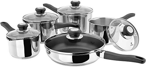 Judge Vista J3C2 5 Piece Saucepan Set with Draining Lids, Induction Ready - Stainless Steel
