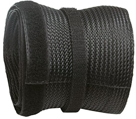 RICOO Kabelkanal Schwarz 200cm lang x 8,5cm breit Z9085B-2 Kabelschlauch wiederverschließbar mit Klettverschluss Kabelführung Kabel Management