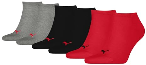 PUMA unisex Sneaker Socken Kurzsocken Sportsocken 3 Paar, Farbe:Mehrfarbig, Menge:3 Paar (1x 3er Pack), Größe:39-42, Artikel:-232 black/red