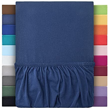 leevitex® Spannbettlaken 90x200cm - 100x200cm | Spannbetttuch Bettlaken | 100% Jersey Baumwolle | Matratzenhöhe bis 25 cm | Öko-tex | Navyblau/Marine