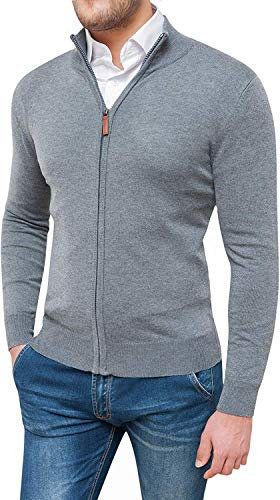 Evoga Maglione Pullover Uomo Invernale Casual Golf Cardigan con Cerniera (XL, Grigio Chiaro)