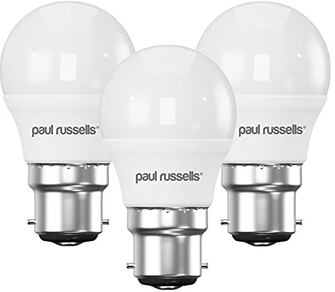 paul russells LED Light Bayonet Cap B22, 60w Equivalent, 6.5W 806 Lumens LED Bulbs, 4000K Natural Cool White, Mini Globe Frosted G45 BC Golf Ball Energy Saving (Not Dimmable) Lightbulbs, 3 Pack