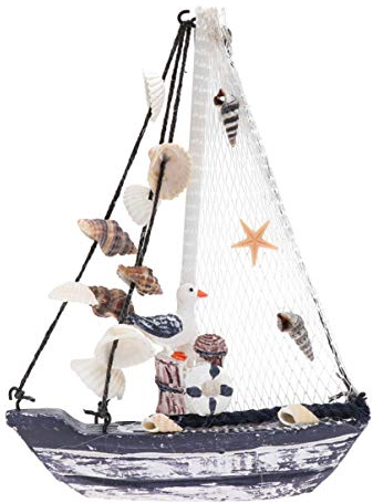Marine Shell Sailing Boat Ship Model Mini Wooden Old Sailing Boat Mediterranean Style Ornaments Home Decoration Handicraft Gift Shell (14x3x20cm)