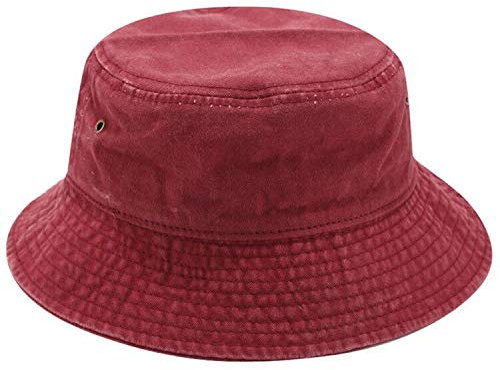 XRDSS Vintage Cotton Bucket Hat Washed Retro Outdoor Fishing Sun Hat (Wind Red)