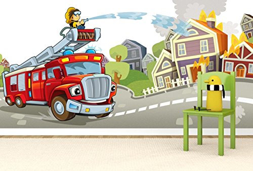Vlies Tapete XXL Poster Fototapete Feuerwehr Kinderzimmer Farbe color, Größe 100 x 50 cm