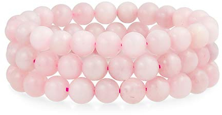 Bling Jewelry Semi Precious Gemstone Matte Pink Rose Quartz Round Bead Ball 8MM Stacking Stretch Bracelet Set Of 3 For Women Unisex