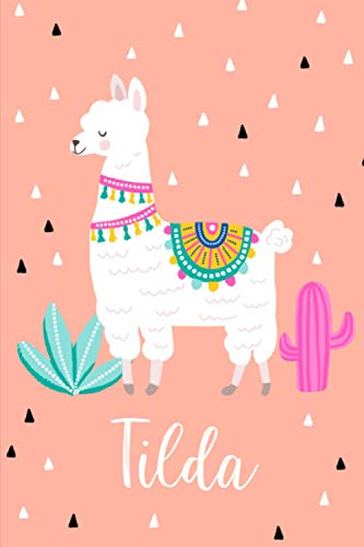 Tilda: Personalisiertes Design Notizbuch Alpaka Lama 120 linierte Seiten ( ca.DIN A5 ) , perfekte Geschenkidee - für die Schule,Weihnachten Notizbuch mit Name Tilda