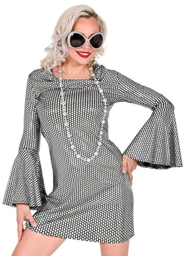 W WIDMANN MILANO Party Fashion - 70er Jahre Disco Style Kleid | Silver Squares, Disco-Kostümzubehör für Karneval, Mottoparty und 70s-Events