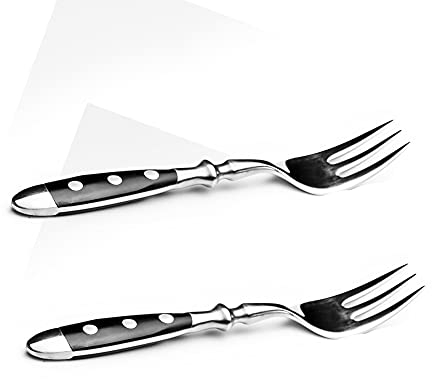Kerafactum 2 Kuchengabel kleine Obst Gabeln Dessertgabel Gabel im Set | Kuchengabeln Kuchen Pancake Nachtisch Tafelgabel Besteck mit schwarzen Griffen | Landhausstil erweiterbar Dessert Cake Fork