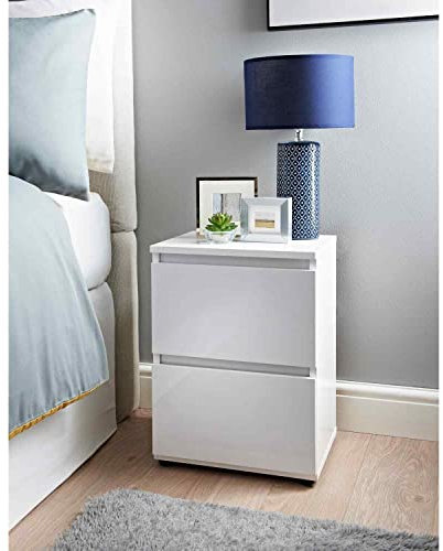 spot on dealz® White Chest of Drawers Bedroom 2 Drawer bedside cabinet Modern Slim Side Storage Display Cabinets Nightstand Bedside table furniture