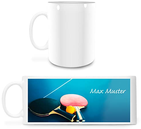 Manutextur Tasse mit Namen - personalisiert - Motiv Tischtennis 02 - viele Farben & Motive - weiß - persönliches Geschenk mit Wunsch-Motiv und Wunsch-Name