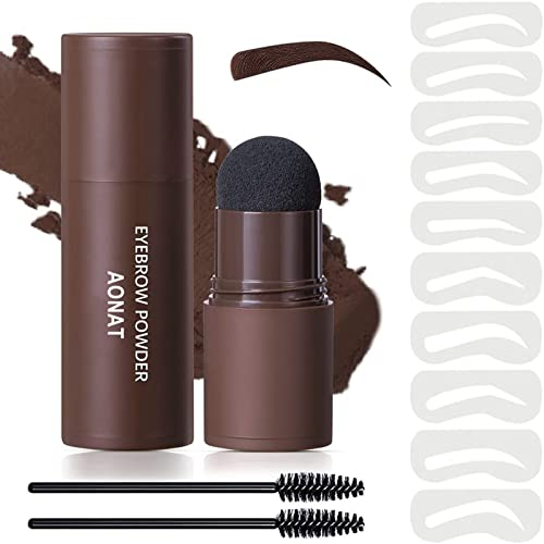 AONAT Augenbrauen Stempel Schablone,Eyebrow Powder Stamp,Augenbrauen Stempel,Wiederverwendbares Makeup Brow Stamp Shaping Kit mit 10 Augenbrauen Schablone Und 2 Augenbrauen Pinsel(Dunkelbraun)