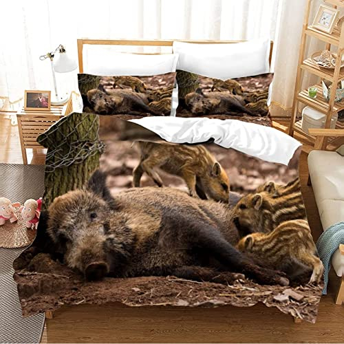 LUYAPOND Bettwäsche 135x200 Wildschwein Bettwäsche Set für Kinder, Schließung Weich Atmungsaktive Mikrofaser Bettbezüge, 1 Bettbezug mit Reißverschluss + 1 Kissenbezug 80x80 cm
