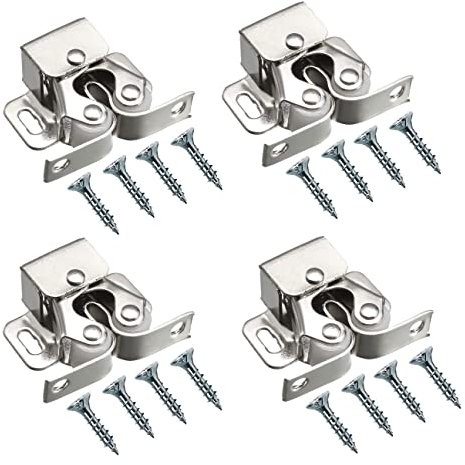 TERF® Heavy Duty Double Roller Catch Latch Silver Furniture Lock including Fixing Screw for Cabinet Kitchen Bathroom Cupboards Wardrobes Drawer Door - Pack of 4