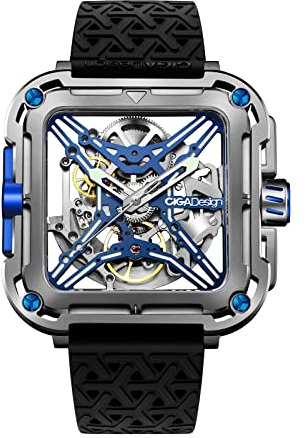 CIGA Design Reloj Automático para Hombre - X Series SUV Relojes Mecánicos de Pulsera Tipo Esqueleto, Cristal de Zafiro, Correa de Nailon y Silicona (Titanio Azul)