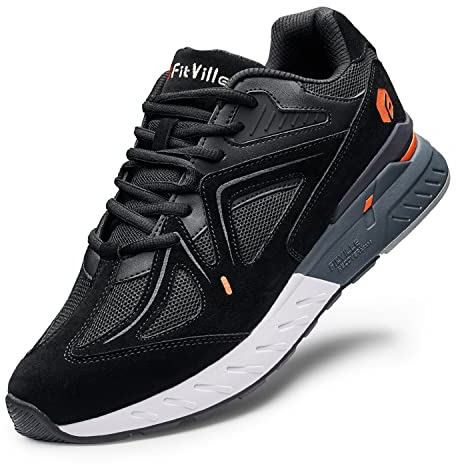 FitVille Mens Extra Wide Fit Trainers Comfortable Running Sneakers Lightweight Walking Shoes for Flat Feet Plantar Fasciitis, Black, 9 UK XX-Wide