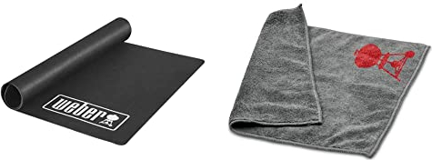 Weber 18280 Grillmatte 180x100 cm, Schwarz & 17689 Mikrofasertuch, Reinigung, polieren, grau, 25.0 x 6.0 x 9.0 cm
