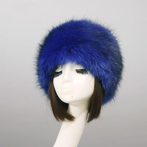 Damen Fellmütze Pelzmütze,Wintermütze Damenmütze Kunstfell Kunstpelz Mütze Klassische russische Kosakenmütze Beanie Mütze Winddichte Plüsch Warm Hut Fellmütze für Reisen,Skifahren,Wandern,Blau #3