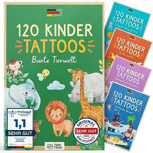 Famifidus 120 hautfreundliche Kinder Tattoos I I Dermatologisch SEHR GUT I Kindertattoos MADE IN GERMANY I Tattoo Kinder I Unsere Tattoos für Kinder