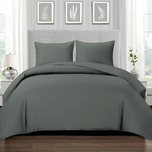 Pizuna 800 Fadenzahl aus Baumwolle Bettwäsche Dunkelgrau, 100% Langstaple Baumwolle Bettbezug und Kissenbezug, 100% Baumwolle Mako Satin 2-Teilig Bettwäscheset 155x220 + 80x80 Dunkelgrau