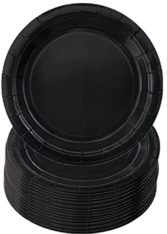 16PCS Midnight Black Paper Plates 23cm,Disposable Paper Plates 9 inch Solid Color Paper Round Dinner Plates Tableware Party Plates for Birthday,BBQs,Halloween,Picnic,Kids Shower Party Plates Supplies