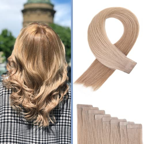 BEXI Tape In Extensions - Echthaar I Hair Extensions I Dunkles Aschblond I Remi Qualität I (8x Strips) 50cm I geprüft im deutschen Labor