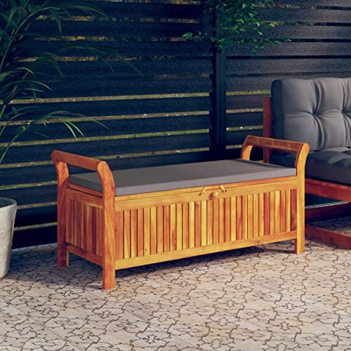 Chusui Garten-Truhenbank mit Kissen, Gartenbänke, Sitzbank Outdoor, Parkbank, Garten Bank Für Draussen, Outdoor Deko Wetterfest, 126 cm Massivholz Akazie