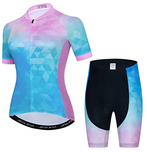 YOUALSO Ensemble maillot de cyclisme pour femme avec maillot et short pour VTT, course à pied, cycliste, T2008-1, Taille XS