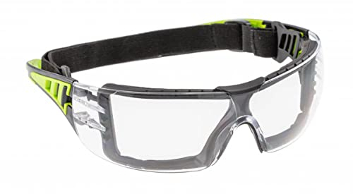 Gedotec Schutzbrille Arbeitsschutzbrille | LOTZEN | 1 Stück Vollsichtschutzbrille klar - grün | Anti-Beschlag + kratzbeständige Gläser | Seitenschutz + rutschfeste Bügeln | UV-Schutz, verstellbar