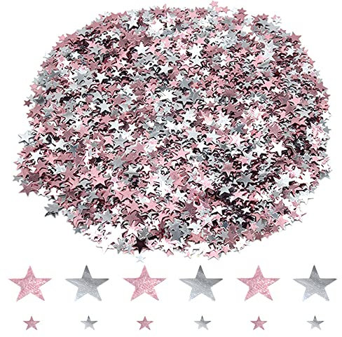 Ruidee 60g Stern Konfetti Holografische Tisch Streudeko Sterne Glitter Konfetti Deko Metallisch Folie Sterne Pailletten für Geburtstag Hochzeit Party Dekorationen (DXX/Rose Gold/Silver)