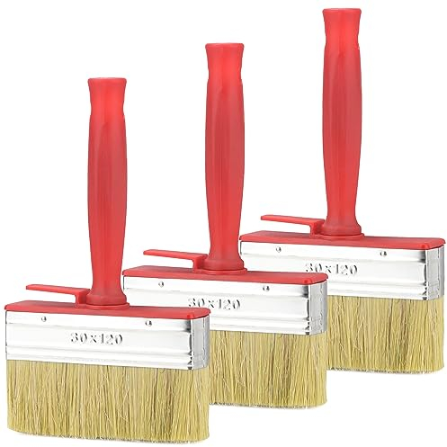 Graplan Lot de 3 pinceaux à lasure - 30 x 120 mm de large - Avec manche en plastique - Pas de perte de poils - Grandes surfaces - Pour mur, meubles, clôture, bois