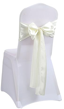 CANDeal 10-teiliges Set Satin Stuhl Schärpen Bögen Für Hochzeitsempfang- Universal Stuhl Back Tie Zubehör Für Bankett, Party, Hotel Event Dekorationen, Keine Stuhlhussen (Elfenbein)