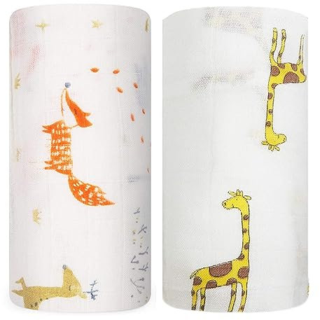 SGAVAHSG Große Muslin Cloths for Baby Boys and Girls 2 Pack 120 x 120 cm Muslin Swaddle Wrapping Blankets Big Muslin Squares and Receiving Blanket for Newborn Infant Essentials Organic Cotton Towel